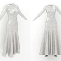 Elegant Silver Sequin Long Dress with Long Sleeves and Mermaid Hem Design