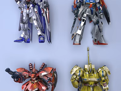 Colorful Detailed Gundam Models With Various Designs Weapons And Armor 3d model