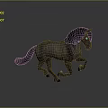 3D Model Horse With Purple Body Dark Green Mane Running Pose Overhead Light Gray Background