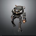 Futuristic Mechanical Robot Character Holding Glowing Object With Industrial Limbs And Circular Lights
