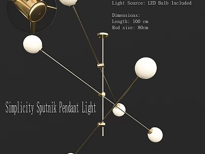 Simplicity Sputnik Pendant Light With Golden Rod And White Globe LED Bulbs 3d model