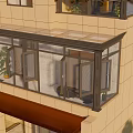 Two Story Yellow Villa With Glass Curtain Walls Balconies Green Trees And Street Lamps