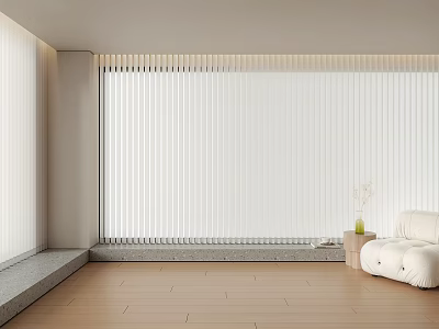 Modern Interior With Venetian Blinds On Window Wooden Floor White Sofa Side Table And Vase 3d model