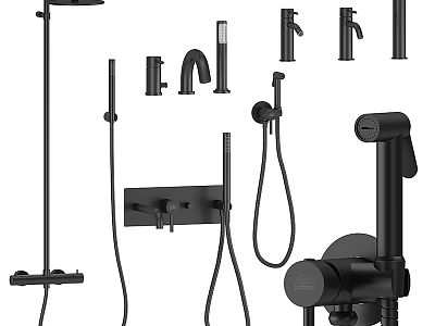 Black Modern Bathroom Faucet Set Including Shower Head And Accessories 3d model