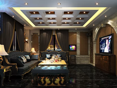 Luxury KTV Interior Design With Comfortable Sofa Coffee Table TV And Lighting 3d model