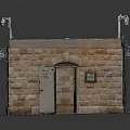 Brick Model Building With Green Door Windows And Exterior Light Details