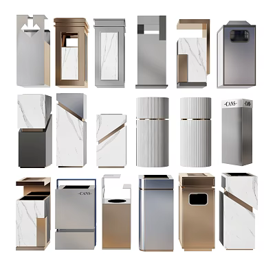Public Trash Bins With Modern Design Various Materials And Functional Features 3d model