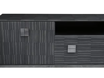 Modern Dark Wooden Sideboard With Striped Pattern Drawer And Cabinet Storage Design 3d model