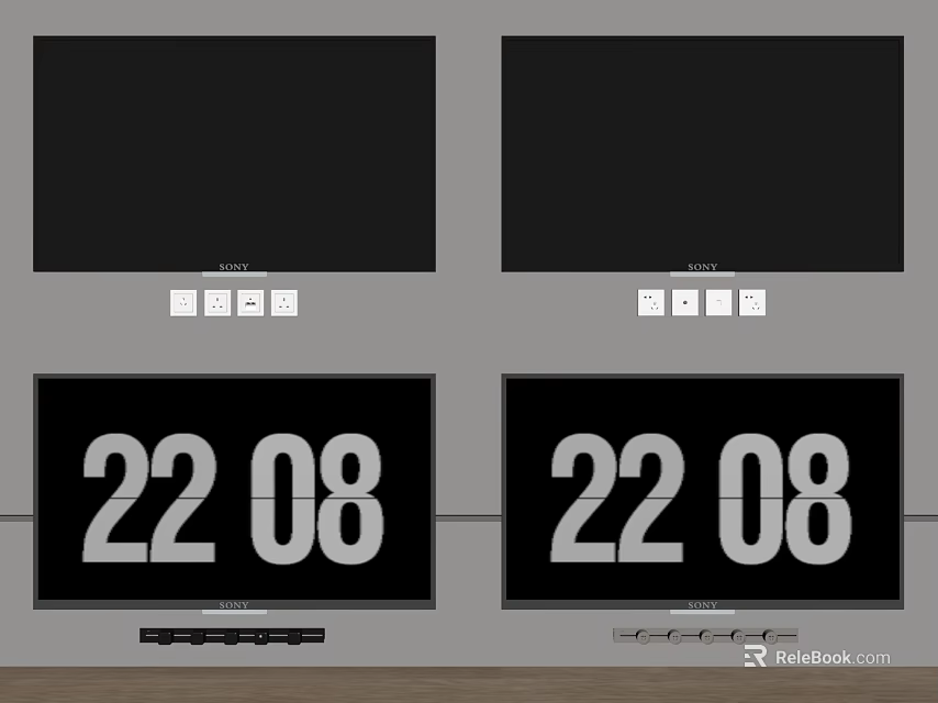 Television Screens With Different Display Modes Time Showing And Button Controls 3d model 
