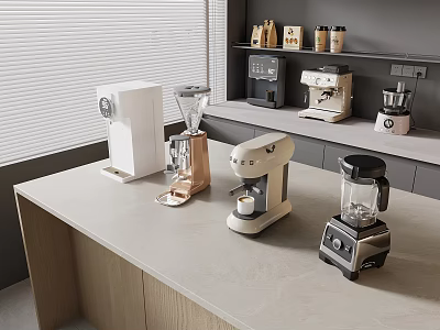 Modern Kitchen Countertop With Daily Electrical Appliances Coffee Maker And Blender 3d model
