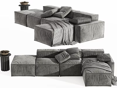 Modern Velvet Sectional Sofa With Modular Design Pillows Blanket And Side Table 3d model