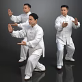 Group of People Practicing Tai Chi in White Uniforms with Traditional Movements