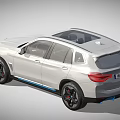White BMW Electric SUV With Modern Design Black Wheels And Blue Accents
