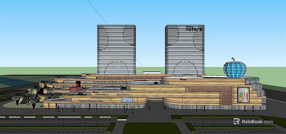 Modern Commercial Complex Featuring Twin Towers Open Plaza And Architectural Design 3d model 