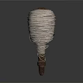 Practical Household Spool Wrapped With White Thread Neatly Coiled On Wooden Base