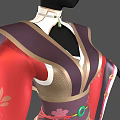 Elegant Traditional Chinese Costume On Mannequins With Red Brown Floral Patterns And Front Back Views