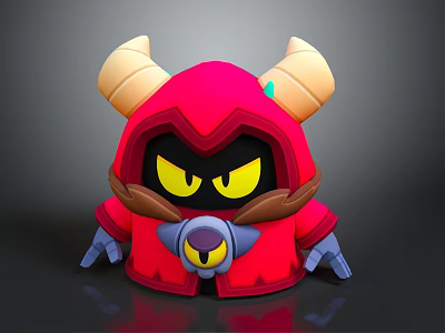Cute 3D Cartoon Game Movie Character With Red Hood Yellow Horns And Purple Accessory 3d model