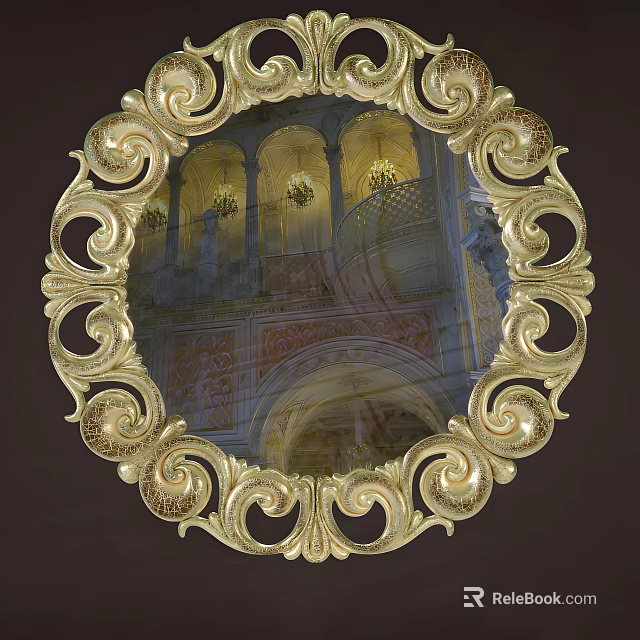 Elegant Gold Wall Decor Mirror With Ornate Carved Frame And Classic Design 3d model 