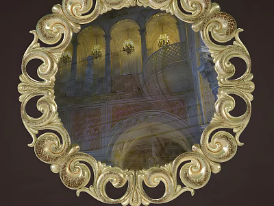 Elegant Gold Wall Decor Mirror With Ornate Carved Frame And Classic Design 3d model