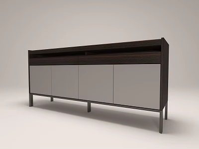 Modern Dark Brown Wooden TV Stand With Grey Cabinet Doors And Metal Legs 3d model