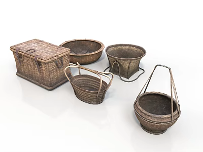 Woven Household Storage Baskets And Box In Various Sizes For Daily Use 3d model