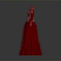Elegant Red Long Sleeve Evening Dress With Lace Bodice And Layered Tulle Skirt