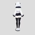 Woman Wearing White Hooded Jacket Panda Ear Headpiece White Hair Black Shorts And White Sneakers