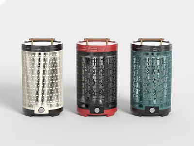 Portable Electric Heaters With Woven Texture Wooden Handle Beige Red Green Colors 3d model