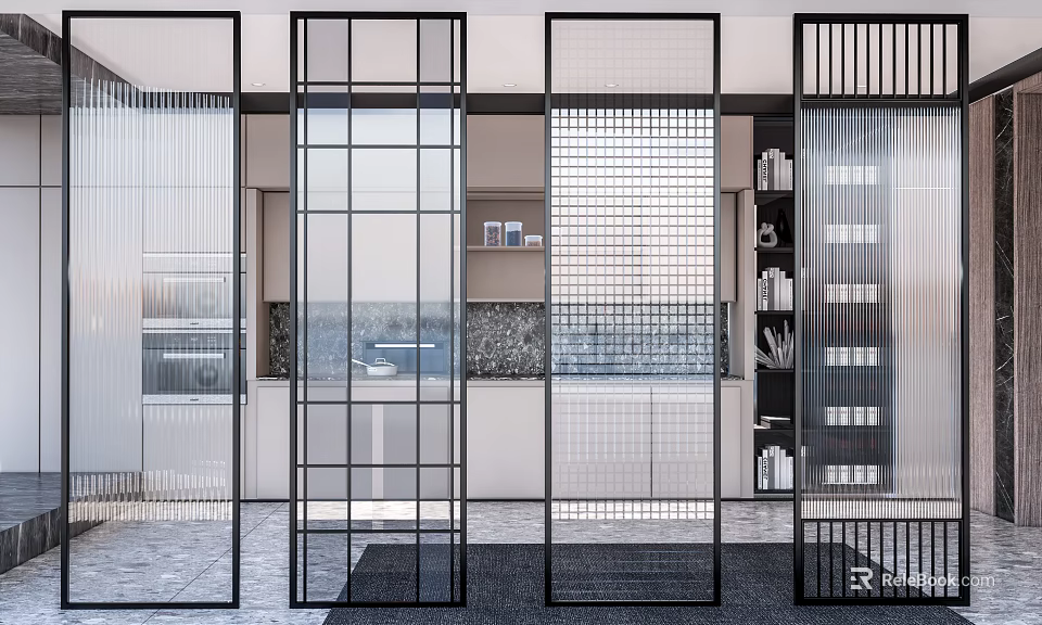 Modern Interior Room Dividers With Glass Panels And Metal Frame Designs 3d model 