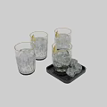 Clear Glass Cups With Ice Cubes Lemon Slices And Mint Leaves On Tray