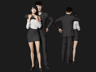 Two People In Professional Wear With Front And Back Interaction Poses 3d model