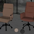 Modern Light Brown and Dark Brown Leather Office Chairs with Armrests Metal Base and Wheels
