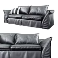 Black Leather Two Seater Sofa With Striped Cushion Modern Comfortable Design