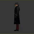 Stylish Game Movie Character With Long Black Coat Fedora Hat Red Pants Belt And Gloves