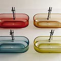 Transparent Glass Oval Bathtubs In Red Brown Blue Yellow With Metal Stands