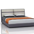 Modern Double Bed With Gray And Beige Headboard Two Pillows And Orange Blanket