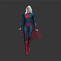 White Haired Female Superhero In Blue Costume With Red Cape And S Symbol