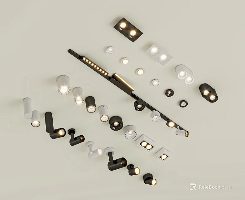 Modern Downlights And Spotlights With Sleek Black White Design For Home Interior Lighting 3d model 