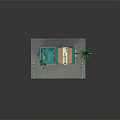 Colorful Multi Story Building Model With Teal Beige Exterior Balconies And Palm Tree