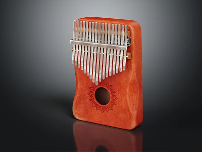 Wooden Kalimba Musical Instrument With Metal Tines And Ornate Circular Sound Hole 3d model