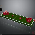 Beer Pong Table Setup With Green Surface Red Cups Paddles And Ball