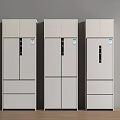 Three Modern White Upright Refrigerators Featuring Multiple Doors and Drawer Design in Kitchen 3d model