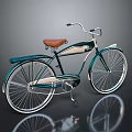 Vintage Bicycle With Green Cream Frame Brown Leather Seat And White Spoke Wheels