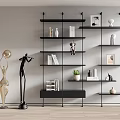 Modern Black Wall Mounted Shelving Unit With Books Decorative Items And Potted Plant