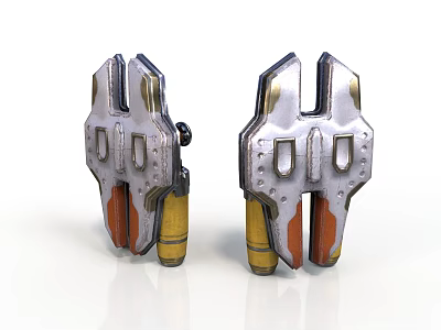 Two Industrial Metal Mechanical Devices With Silver Body Yellow Parts And Brown Details 3d model
