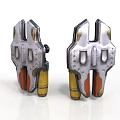 Two Industrial Metal Mechanical Devices With Silver Body Yellow Parts And Brown Details