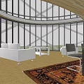 Modern Detached Villa with Spiral White Frame Dome Structure Large Glass Windows and Outdoor Lawn
