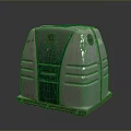 Green And Gray Box Shaped Industrial Equipment With Metal Base And Circular Top Components