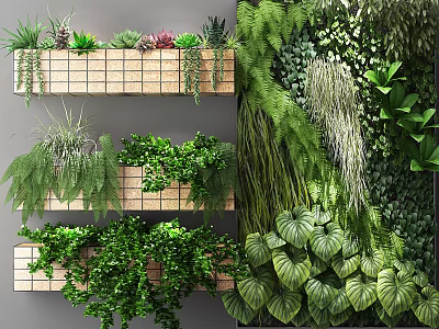 Modern Plant Wall Green Plant Wall Flower Combination 3d model