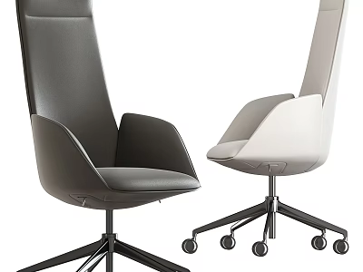 Modern Office Chair with High Back Dark Gray Beige Five Star Base and Wheels 3d model